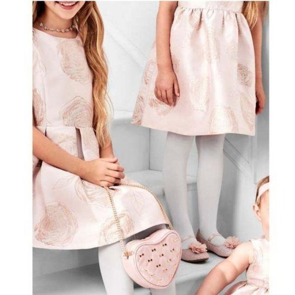 NWT Girls Foil Floral Jacquard Dress Fit Flare - Picture 7 of 7